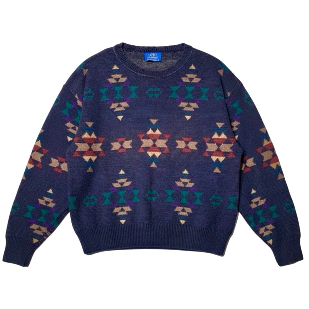 Vintage Lobo Pendleton Southwestern Aztec Tribal Knit Crew Sweater Medium USA